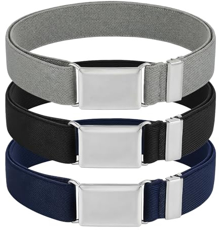 Larrel 3 Pieces Toddler Boy Belt, Adjustable Elastic Boy Belt with Silver Buckle for Child Boys Girls Pants Jeans Casual School Uniform(Black, Grey, Navy Blue)