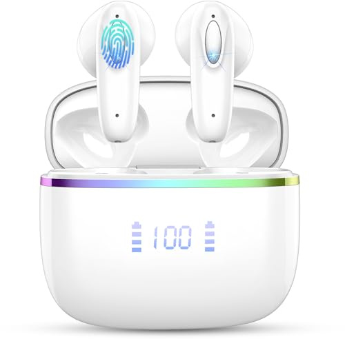 Bluetooth Earphones, 2026 Wireless Headphones with 14.2mm Drivers Stereo, 4 ENC Noise Cancelling Mic Ear Buds, 40Hrs Mini Bluetooth Earbuds, USB-C/Clear Call/Touch Control/IP-X7 Waterproof/Dual LED