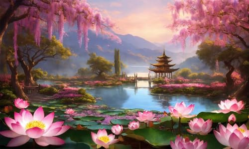 100 Teile - Puzzle Für Erwachsene,Park Lotus Landschaft - DIY-Puzzle,Kreative Unterhaltung, Spaß, Klassisches Puzzles Familienspiele