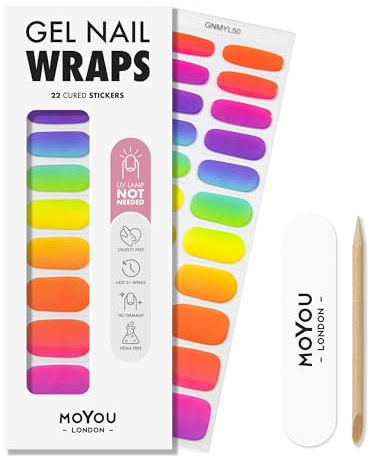 MOYOU LONDON Gel Nail Wraps – 22 Pre-Cured Gel Stickers for Instant Manicure – No Lamp Needed, Glossy & Chip-Resistant Finish, Vegan & Cruelty-Free, Easy to Apply & Remove – Lasts Up to 14 Days