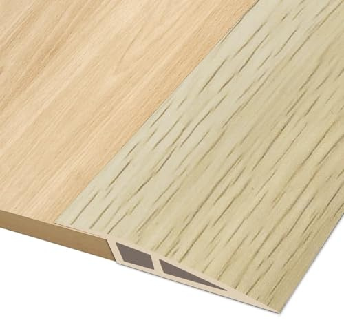 Hengrongshen PVC Türschwellen Leiste, 1M * 5CM Übergangsprofil Selbstklebend, Übergangsleiste Boden Höhenausgleich Abdeckleiste für Parkettböden Laminate Schwellen (Weißes Holz, 5mm bis 10mm)