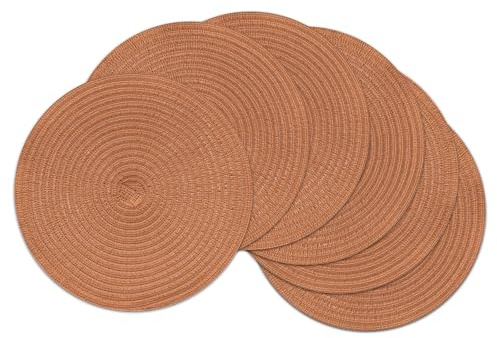 SHACOS Platzset Rund Geflochten Tischset 6er Set Runde Platzsets Abwaschbar, Tischsets Platzsets Rund Ø 33cm Runde Tischmatten Platzdeckchen Hitzebeständig Schmutzabweisend, Orange