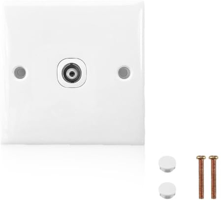 TV Aerial Socket,Single Outlet Coaxial Wall Faceplate,TV FM Coax Aerial Sockets,50/60HZ Screws Junction Flame Retardant Materials Home Media Co-axial Connection Socket Plate for FM Radio (White)