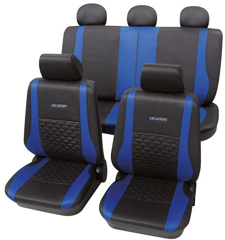 PETEX Auto Sitzbezüge Universal Komplett Set 17-teilig - Exclusive blau, Eco Class mit SAB 1 Vario Plus
