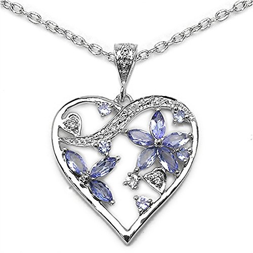 Schmuck-Schmidt-Collier/Halskette Herz-Anhänger-Tansanit-Zirkonia 1,35 Karat