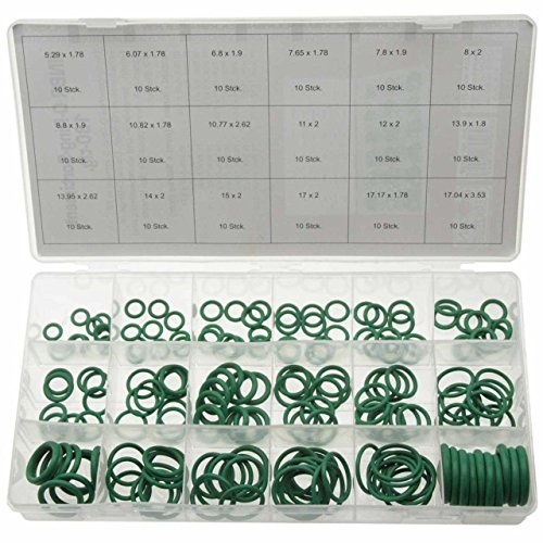 180 x HNBR O-Ring Set Dichtring Dichtung Temperaturständig GRÜN R134a Klimaleitungen Klimaanlage (im Aufbewahrungsbox/Sortimentsbox)