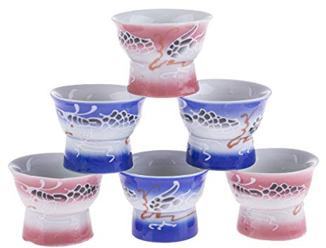 lachineuse – 6 tazas de sake para mujer desnuda – Vasos de sake japoneses – Idea de regalo travieso chino – Servicio tradicional de porcelana japonesa – Cuenco Soju & Alcohol – Color azul y rosa