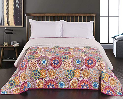 DecoKing 77160 Tagesdecke 170x210 cm rosa violett weiß bunt anthrazit Bettüberwurf zweiseitig colourful pink white violet Steppung Bibi
