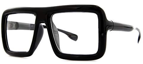 grinderPUNCH Thick Square Frame Clear Lens Glasses Eyeglasses Super Oversized Fashion and Costume - Black