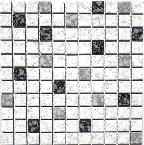 Mosaik Fliese Keramik weiß schwarz gehämmert für BODEN WAND BAD WC DUSCHE KÜCHE FLIESENSPIEGEL THEKENVERKLEIDUNG BADEWANNENVERKLEIDUNG Mosaikmatte Mosaikplatte