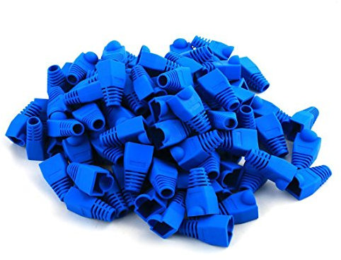 YIOVVOM Lot de 100 gaines de protection en plastique souple pour câble Ethernet RJ45 CAT5 CAT5E CAT6 CAT6E Bleu