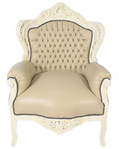 Casa Padrino Barock Sessel King Creme Lederoptik/Creme - Möbel Antik Stil