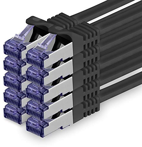 1aTTack.de 10x 0.5 M CAT7 Netzwerkkabel - 10 Gigabit - RJ45 Patchkabel Ethernet Kabel (SFTP PIMF LSZH CU) - für DSL LAN Switch Modem Router Patchpanel CAT7 CAT6 CAT5 - schwarz