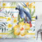 ABAKUHAUS Bunt Duschvorhang, Tropic Exotic Papageien, Stoffliches Gewebe Badezimmerdekorationsset mit Haken, 175 x 240 cm, Gelb Grün