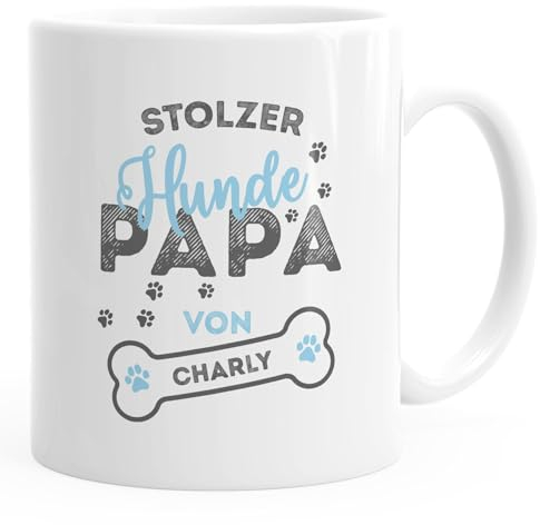 SpecialMe® personalisierte Kaffee-Tasse stolze Hundepapa von [Hundename] personalisierte Geschenke Hundebesitzer Weiss Keramik-Tasse