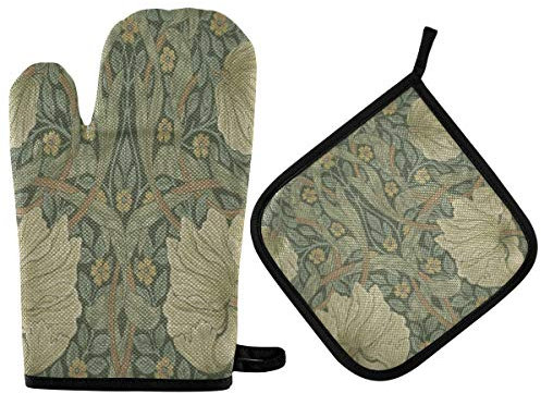 Oven Gloves and Pot Holders Set William Morris Oven Mitt Heat Resistant to 400 F Kitchen Non-Slip Grip Oven Gloves for Microwave BBQ Cooking Baking Grilling