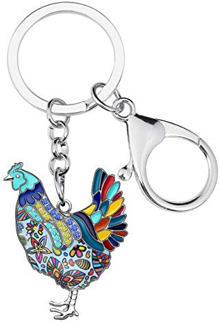 DUOWEI Hühner Huhn Schlüsselanhänger Zierlich Emaille Schlüsselring Schmuck Charm Hühner Geschenk für Damen Frauen Mädchen (Blau)