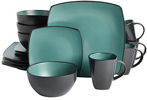 Gibson Soho Lounge Square Stoneware Reactive Glaze Service de table 4 personnes (lot de 16) Jade mat