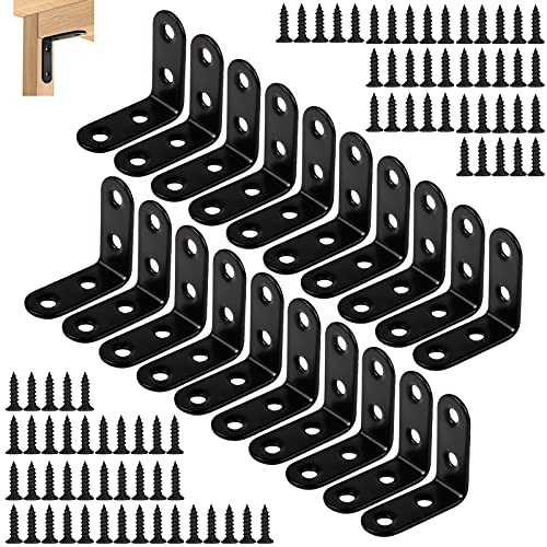Yzwuyou 20 Stück Metallwinkel Schwarz Winkelverbinder Edelstahl 40x40 mm Winkel 90 Grad Eckwinkel L-Form für Möbel Stühle Bücherregal Schränke (mit 80 Schrauben)