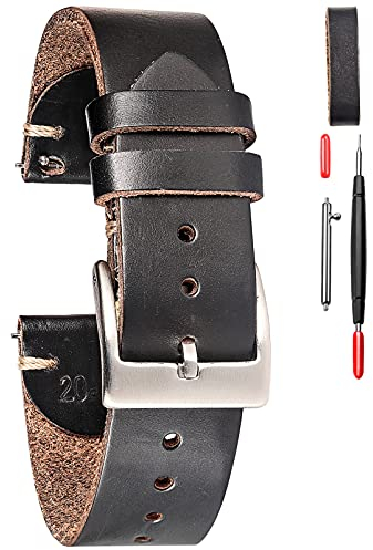 20mm Leder Uhrenarmbänder für Männer, dünnes weiches Weich Horween Leder Uhrenarmband mit Schnellverschluss Vintage Watch Wrap