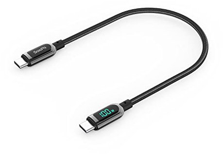 SOOPII 100W USB Type-C Cable,Nylon Braided, PD Fast Charging Cable with LED Display for lPhone 15/15 Pro/15 Plus/15 Pro Max,lPad Air, MacBook Pro,Galaxy S23/S22 (0.3M Black)