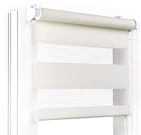 Fenster DEKOR - Rollos für Fenster Ecru - Klemmfix Rollo ohne Bohren B85 x H230 cm - Doppelrollo mit Einer Breiten Auswahl an Größen und Farben - Blickdichte Rollos, einfach zu montieren