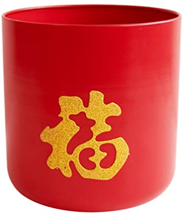 Amosfun Chinesisch Fu Charakter Blumentopf Metall Runde Pflanzer Blumenvase Blumenarrangement Eimer Bonsaischale Stifthalter Geschenk des Neuen Jahres für Das Büro zu Hause Dekoration Rot