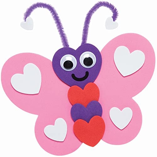 Baker Ross FC450 Herz-Schmetterling-Magnet-Sets, 8 Sets, Valentinstag-Bastel-Magnete für Kinder, Rosa,Rot, Mittel