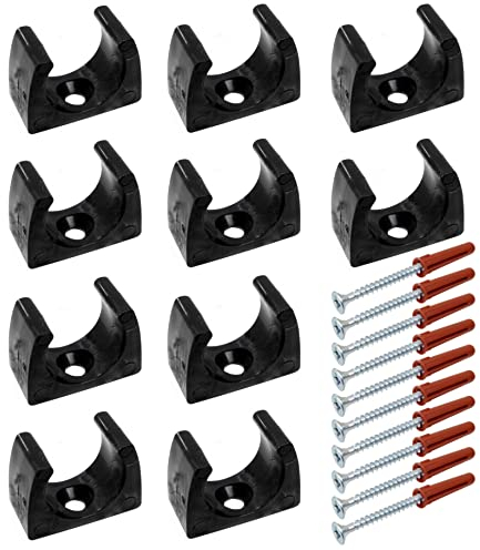 A1 ELECTRICS A1ELECTRICS.COM 10 x 20 mm schwarze PVC-Klemme mit Schrauben und Dübeln für 20-mm-Schläuche an der Wand