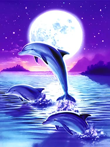 SANHOOII 40 x 30cm 5D Diamond Painting Kits für Anfänger Kunst, Malerei Set, Basteln, Strass-Stickerei, Meereslebewesen Kunst Basteln, Leinwand, Wanddekoration, Aufkleber, Heimdeko (dolphin)