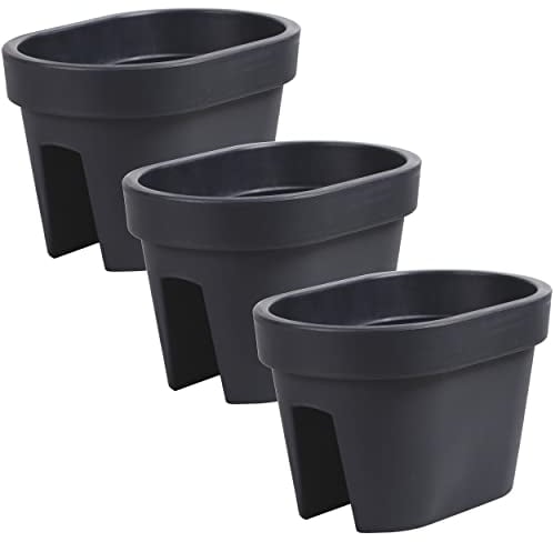 botle Satz von 3 Stück Balkonkiste Blumenkasten Geländerkasten Balkonkasten Geländertopf 39,5 cm | 12,3 L anthrazit Balkon-Blumenkasten oval