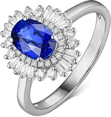 Damenring Weißgold mit Stein, Saphir Ring Frau Echt 1 karat Hochzeit Ringe mit Diamant gr.50 (15.9) Frauen Ring Schmuck