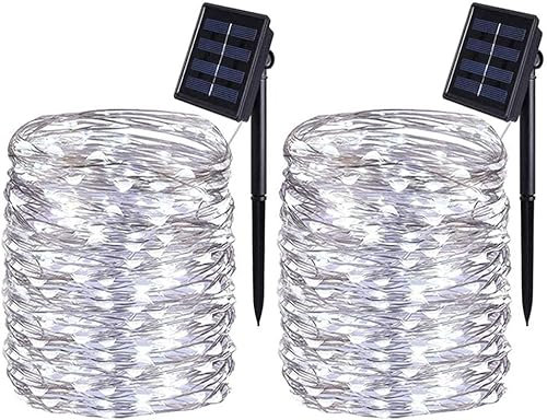 BOLWEO Solar Lights Outdoor Garden,Solar String Lights,22 Meters/ 72Ft 200LEDS / 8 Modes,Waterproof Copper Wire Lighting for Indoor，Outdoor，Wedding，Patio，Home，Garden Decoration (Cool White) [2 Pack]