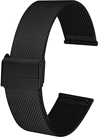 NIAUGE Uhrenarmband aus Titan-Netzgewebe für Herren und Damen, reines Titan, Milanaise-Uhrenarmband mit Sicherheitsverschluss, Schwarz / Silber, 19 mm, 20 mm, 21 mm, 22 mm (20 mm, schwarz)