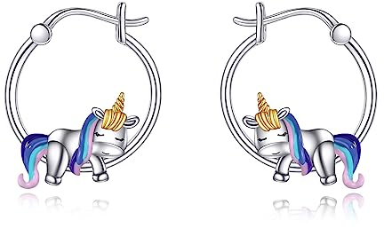 Einhorn Ohrringe - Creolen für Damen in 925 Sterling Silber - Tier Earings Schmuck Geschenke für Mädchen