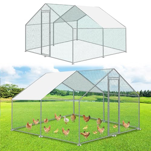Ikodm Hühnerstall Freilaufgehege XXL 3x3x2m mit Schloss, Tiergehege Verzinkter Stahl Hühnerhaus Freigehege Outdoor Geflügelstall, für Hühnerkäfig Kleintiere