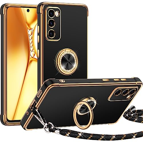 Silverback für Samsung Galaxy S20 FE 5G Hülle mit Band, [Miss Arts] Ring Ständer Handyhülle Handykette Frauen Mädchen Dünn Stoßfeste Schutzhülle für Samsung Galaxy S20 FE 5G Case Schwarz