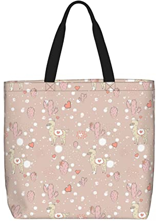 SJOAOAA Canvas-Tragetasche für Frauen, wiederverwendbare Lebensmitteltaschen mit Taschen, Reisetragetaschen für Arbeit, Reisen, Einkaufen, Kakteen Alpaka, Einheitsgröße