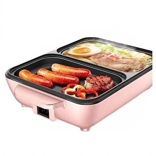 AXTMR Mini Hot Pot Electric Grill, Two-Speed Control Shabu-Shabu Barbecue Pot, Household Dual-Use Electric Griddle Pan,Pink,28.5 * 8.5cm