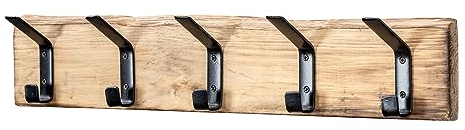 Garderobe Holz L55cm Hakenleiste 5 Haken Eiche Wanddeko Deko Kleiderhaken Natur Wandhaken Garderobenleiste