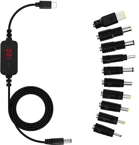 SinLoon Cable adaptador PD a CC 5V, 9V, 12V, 15V, 20V Voltaje ajustable Typec macho a DC5521 Cable de alimentación macho con 10 cabezales de conversión de CC, adecuado para computadoras portátiles