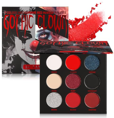Afflano Schwarz Rote Lidschatten Palette Halloween Goth Clown Makeup, Metallic Silber Weiß Rot Schwarz Eyeshadow Hochpigmentiert, Joker Vampir Skelett Bühne Cosplay SFX Schwarz Rote Make Up
