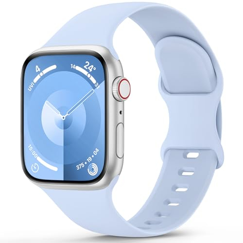 Higgs Silikon Armband Kompatibel mit Apple Watch Armband 38mm 40mm 41mm 42mm 44mm 45mm 46mm 49mm Damen Herren, Weich Sport Ersatz Armbänder für iWatch se Series 10 9 8 7 6 5 4 3 2 1 Ultra,Hellblau