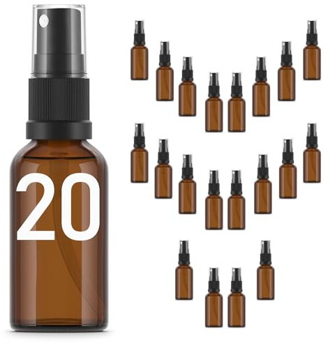 Essenciales Flacone spray spray in vetro ambrato, 20 bottiglie, atomizzatore ricaricabile, 30 ml