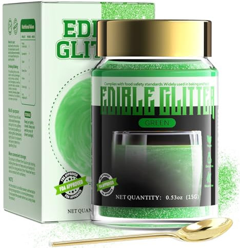 ANRZO Essbares Glitzerpulver für Getränke (Grün) – FDA-zertifiziert, Vegan Essbar Glitzer für Drinks, Cocktails, Kuchen & Mehr – Trinkbares & Geschmacksneutrales 15g