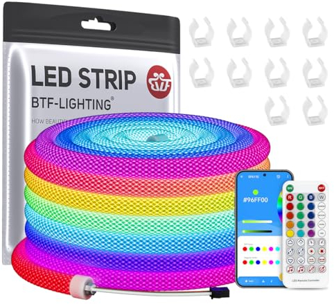 BTF-LIGHTING WS2811 RGB adressierbare 360 Grad Neon LED Tube Kits 5M 50LEDs/M 5V IP67 Rund Netzförmig Flexibel LED Strip mit SP611E Blue-tooth Controller Traum Farb APP Kontrol(Nciht inhalt Netzteil)
