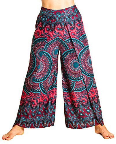 PANASIAM Palazzohose Damen - weiter Hosenrock - Mandala Design im Boho Stil | luftige leichte Sommerhose, gerader Schnitt, Strandhose, variabler Bund, 2 Größen, Sunshine Pants
