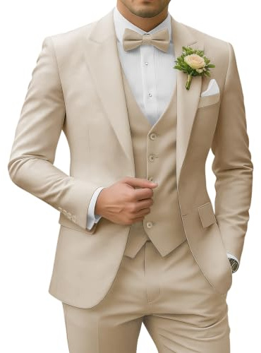 SPTALLFITJSV Men's 3 Piece Suits Slim Fit Peak Lapel 2 Button Blazer Jacket Vest Pants Set Wedding Business Prom Party Suit
