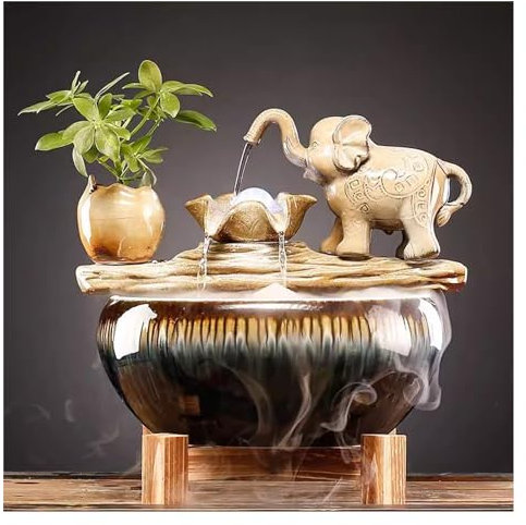 WAOCEO Tabletop Fountains Elephant Flowing Water Decoration Circular Living Room Decoration Rockery Fountain Office Desktop Gift Meditation Fountain (Color : B)