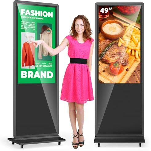 MWE 49 Zoll Touchscreen Digitaler Kundenstopper mit 4 Rollen, Werbedisplay Digital, LCD Digital Signage Display, Geeignet für Einzelhandelsgeschäft, Restaurant, Einkaufszentrum und Gewerbezentrum